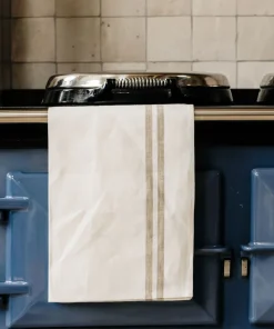 Pair of Striped Linen Tea Towels in Natural, Set of 2