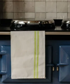 Pair of Striped Linen Tea Towels in Apple Green, Set of 2