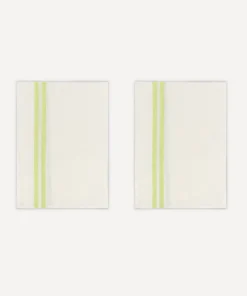 Pair of Striped Linen Tea Towels in Apple Green, Set of 2