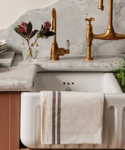 Pair of Striped Linen Tea Towels in Chocolate, Set of 2