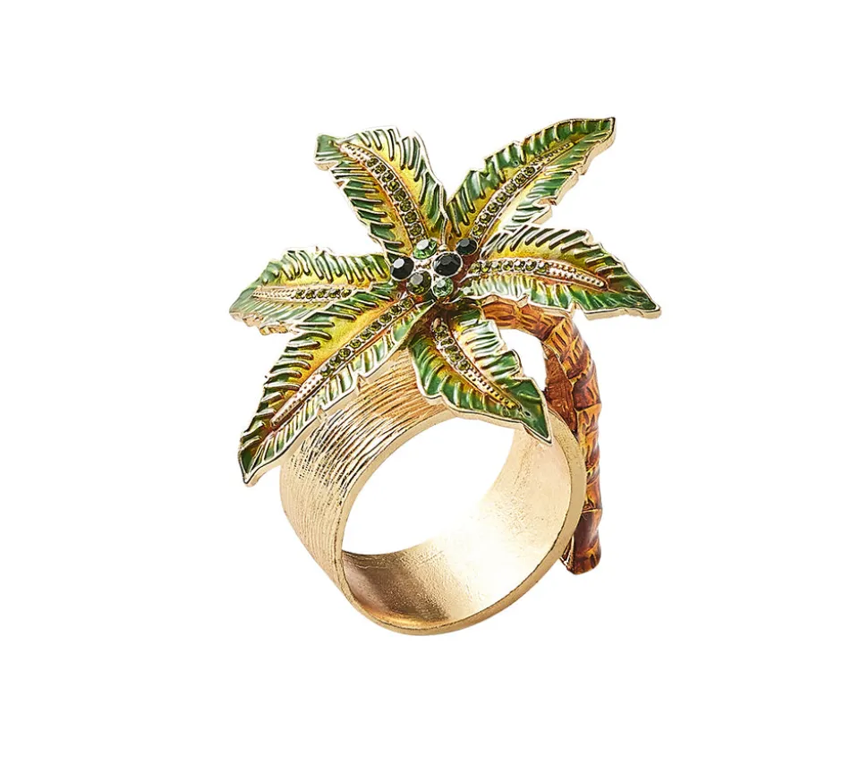 Palm Coast Napkin Ring in Green & Gold, Set of 4 in a Gift Box