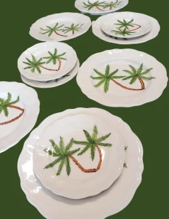 Palm Tree Scalloped Plate, Set of 6