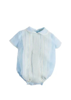 Panelled Christening Romper in Light Blue