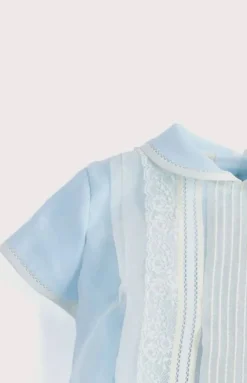 Panelled Christening Romper in Light Blue