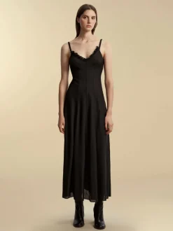 Panelled Lightweight Wool Swing Dress in Black