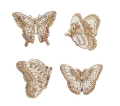 Papillon Coasters in Ivory & Gold, Set of 4 in Gift Bag