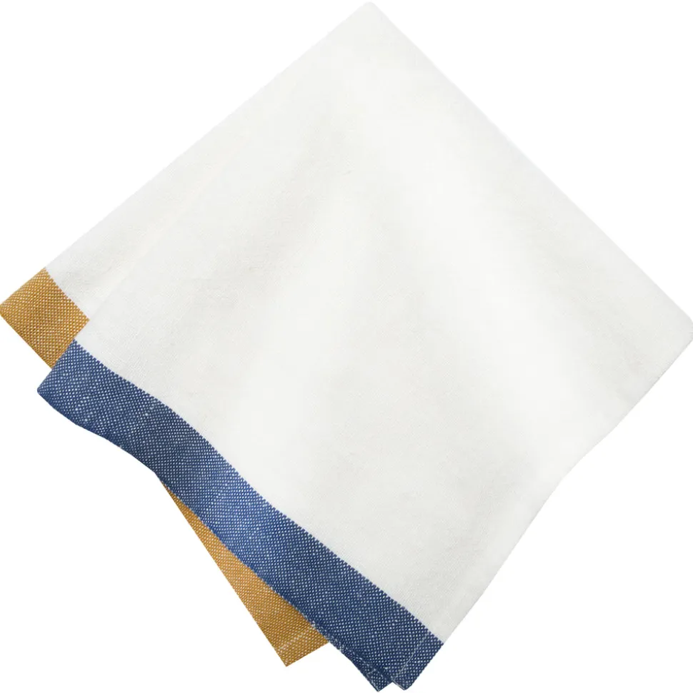 Paris Napkins in Blue & Mustard, Set of 4