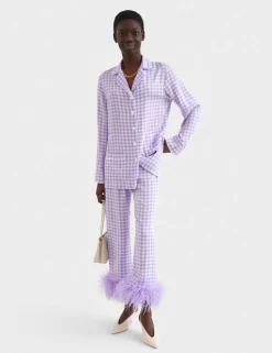 Party Pajama Set with Feathers in Lavender Vichy