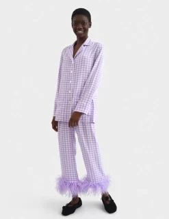 Party Pajama Set with Feathers in Lavender Vichy