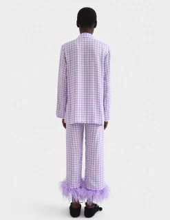 Party Pajama Set with Feathers in Lavender Vichy