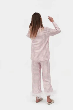 Party Pajama Set with Feathers in Pink Vichy