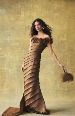 Patti Gown in Mink Satin Face Organza