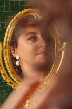 Pearl Drop Earrings in Pink