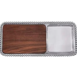 Pearled Cheese and Cracker Server with Dark Wood Insert