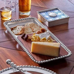 Pearled Cheese and Cracker Server with Dark Wood Insert
