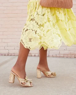 Penny Pleated Bow Heel in Gold