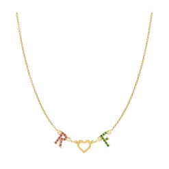 Personalized Rainbow Initial & Gold Heart Necklace