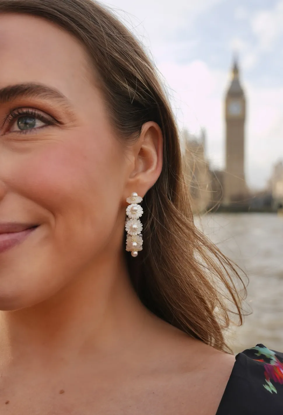 Petite Mother Of Pearl Wildflower Hoops