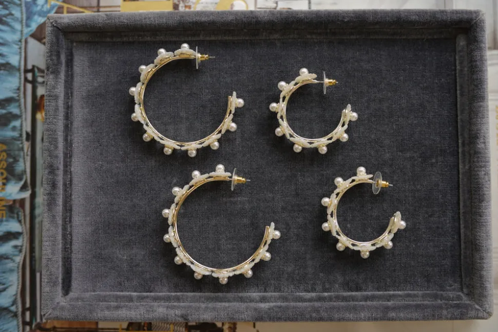 Petite Mother Of Pearl Wildflower Hoops