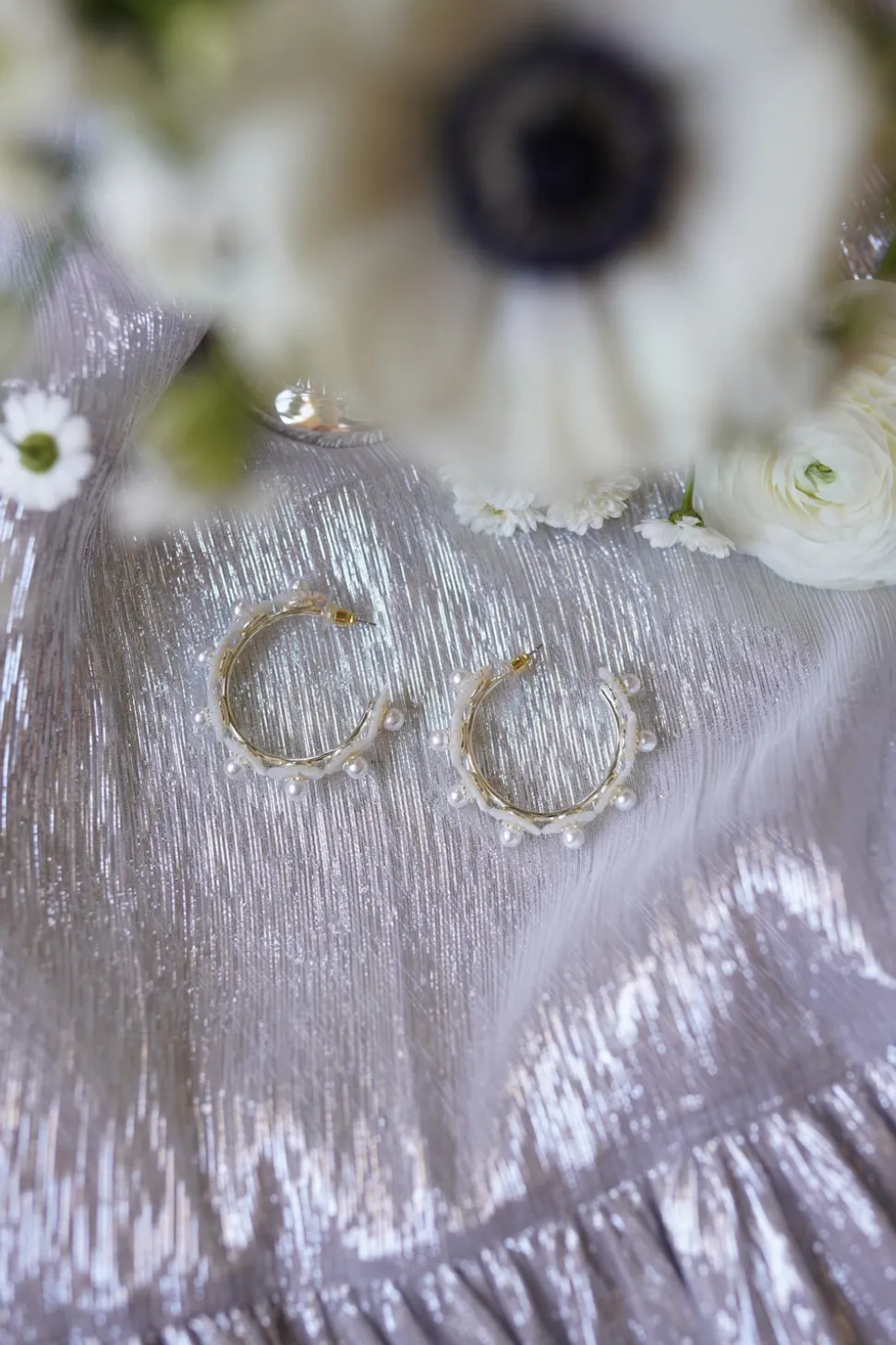 Petite Mother Of Pearl Wildflower Hoops