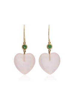 Petits Coeurs Rose Quartz & Tsavorite Gold Earrings