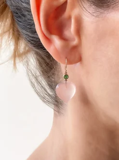 Petits Coeurs Rose Quartz & Tsavorite Gold Earrings