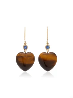 Petits Coeurs Tiger's Eye & Sapphire Gold Earrings