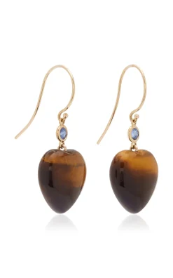 Petits Coeurs Tiger's Eye & Sapphire Gold Earrings