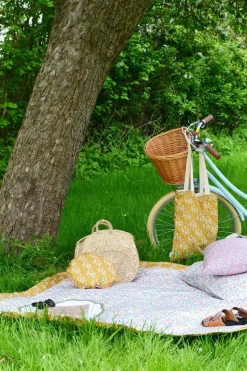 Picnic Blanket Made With Liberty Fabric in Betsy Grey & Capel Mustard