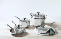 10-Piece Set (10" Fry Pan, 2 & 4 qt. Saucepans w/ Lids, 3 qt. Saute Pan w/ Lid, 9 qt. Stockpot w/ Lid & Deep Colander Insert)