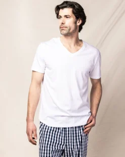 Pima Cotton Men's White V-Neck Top