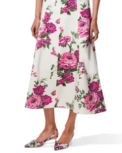 Pink Floral Printed Cotton Square Neck Midi Dress