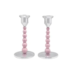 Pink Pearled Candlestick Set