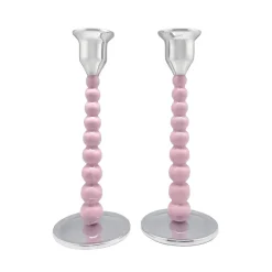 Pink Pearled Candlestick Set