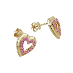 Pink Sapphire Heart Stud Earrings