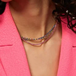 Pink Sapphire Tennis Necklace