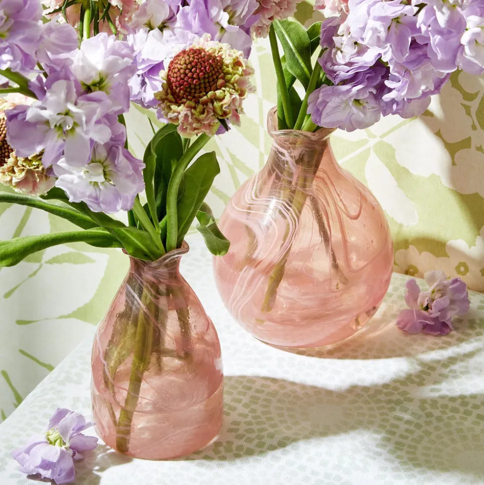 Pink Set of 5 Decorative Bottle / Vases with White Swirl