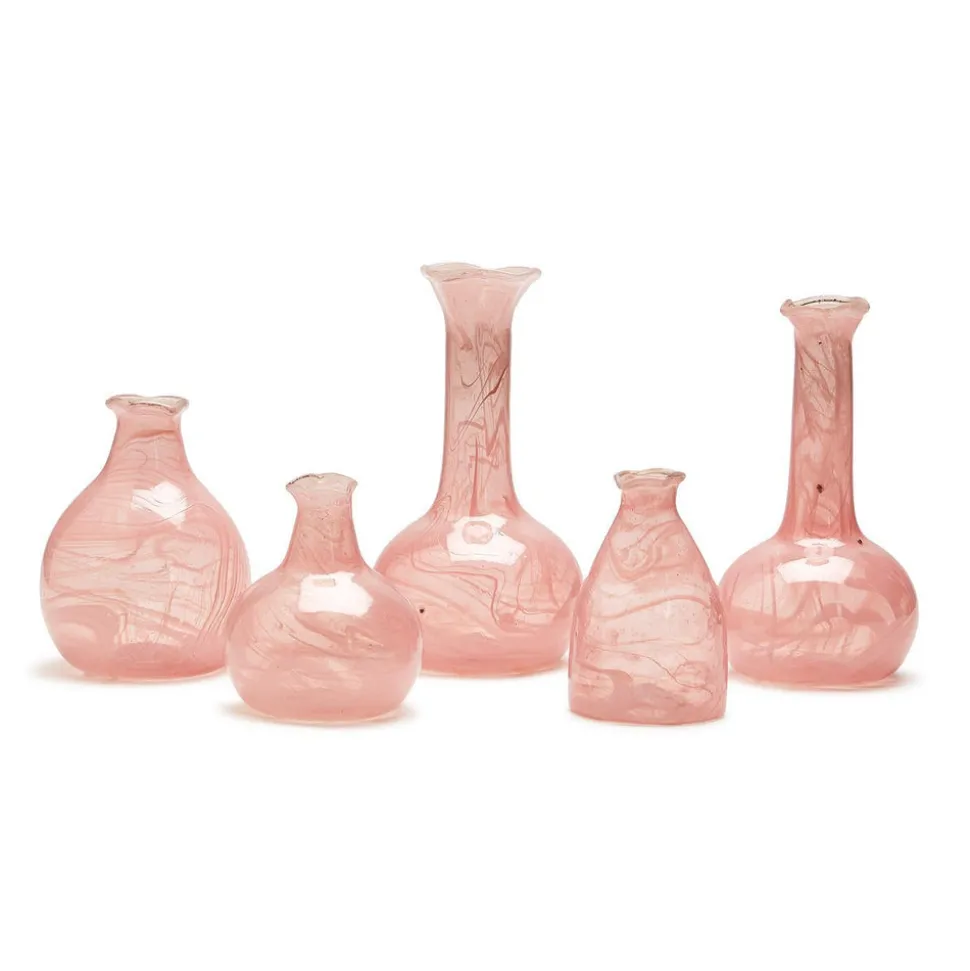 Pink Set of 5 Decorative Bottle / Vases with White Swirl