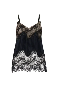 Pinstripe Camisole with Lace Inlay in Navy