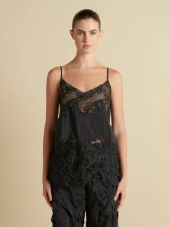 Pinstripe Camisole with Lace Inlay in Navy