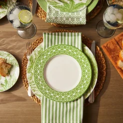 Pinstripe Dinner Napkins in Green, Set of 4