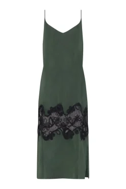 Pinstripe Slipdress with Lace Inlay in Pine