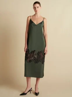 Pinstripe Slipdress with Lace Inlay in Pine