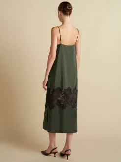 Pinstripe Slipdress with Lace Inlay in Pine