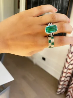 Pinstripe Strength Diamond Cigar Band Ring with Emerald