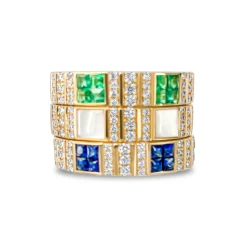 Pinstripe Strength Diamond Cigar Band Ring with Mother of Pearl