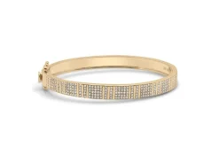 Pinstripe Strength Diamond Bangle Bracelet with Pave Diamonds
