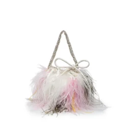 Piper Bucket Bag in Ivory with Abstract Floral Feather Embellishment