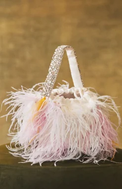 Piper Bucket Bag in Ivory with Abstract Floral Feather Embellishment