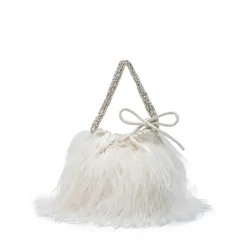 Piper Bucket Bag in Ivory with Feather Embellishment